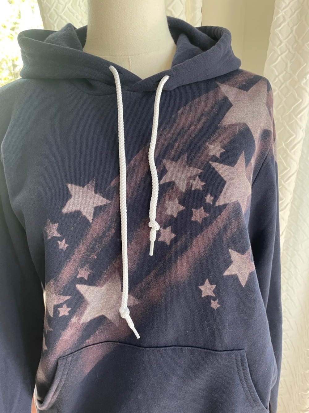 Ali and Joe Size Small Custom Navy Starprint Pullover Hoodie EUC Size Tag Cut - Picture 3 of 9